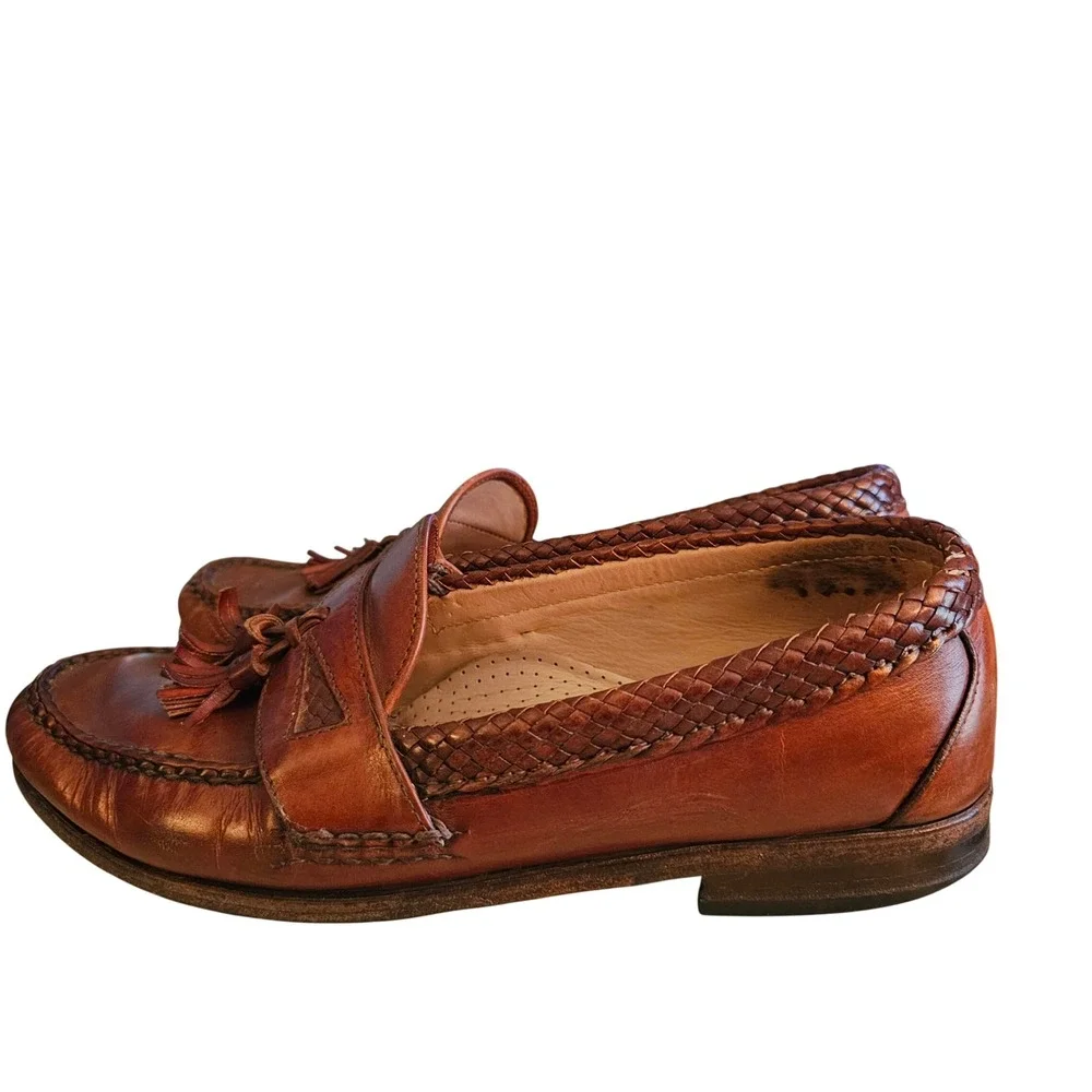 Allen Edmonds Maxfield Brown Leather Woven Tassel Loafers Mens 10‎ D 6550 USA